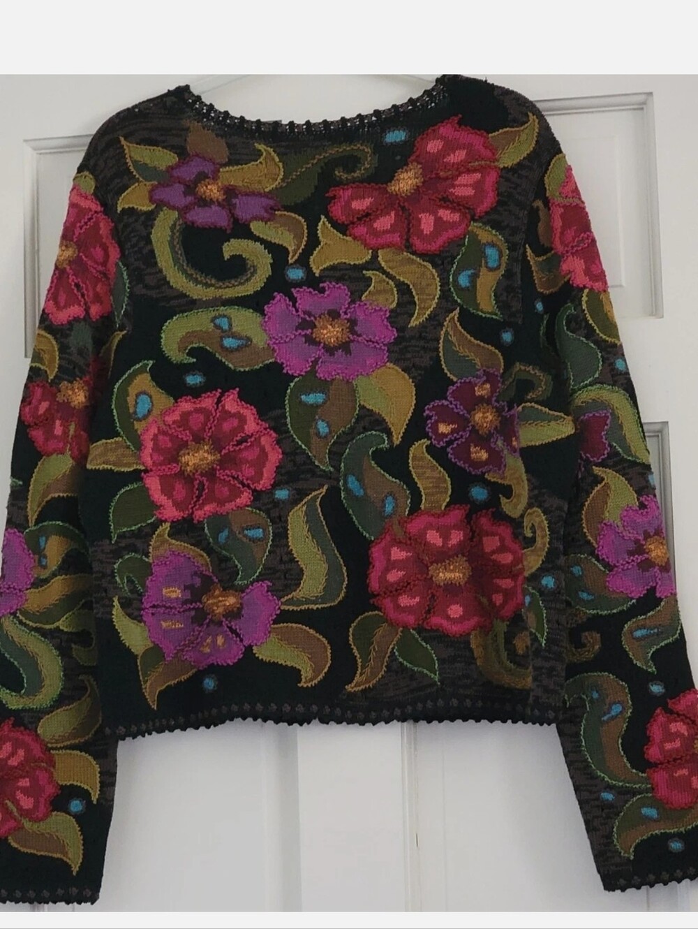 Peruvian Connection art knit handmade pima cotton cardigan XL floral Peru - Picture 4 of 16